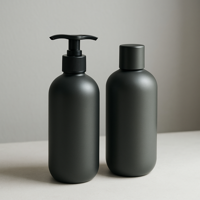 Bouteilles de shampoing et après-shampoing disposées par type de cheveux