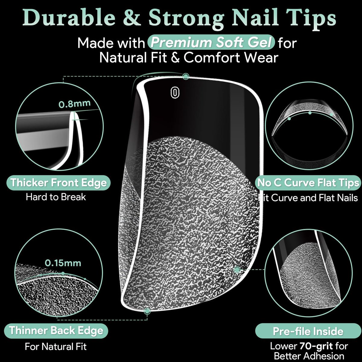 15 tailles de tips ongles carrés LEYKOSH avec numéros