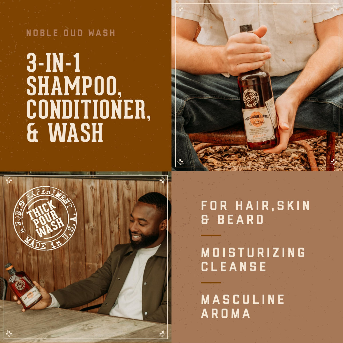 18.21 Man Made Noble Oud 3-en-1 produit dans une salle de bain