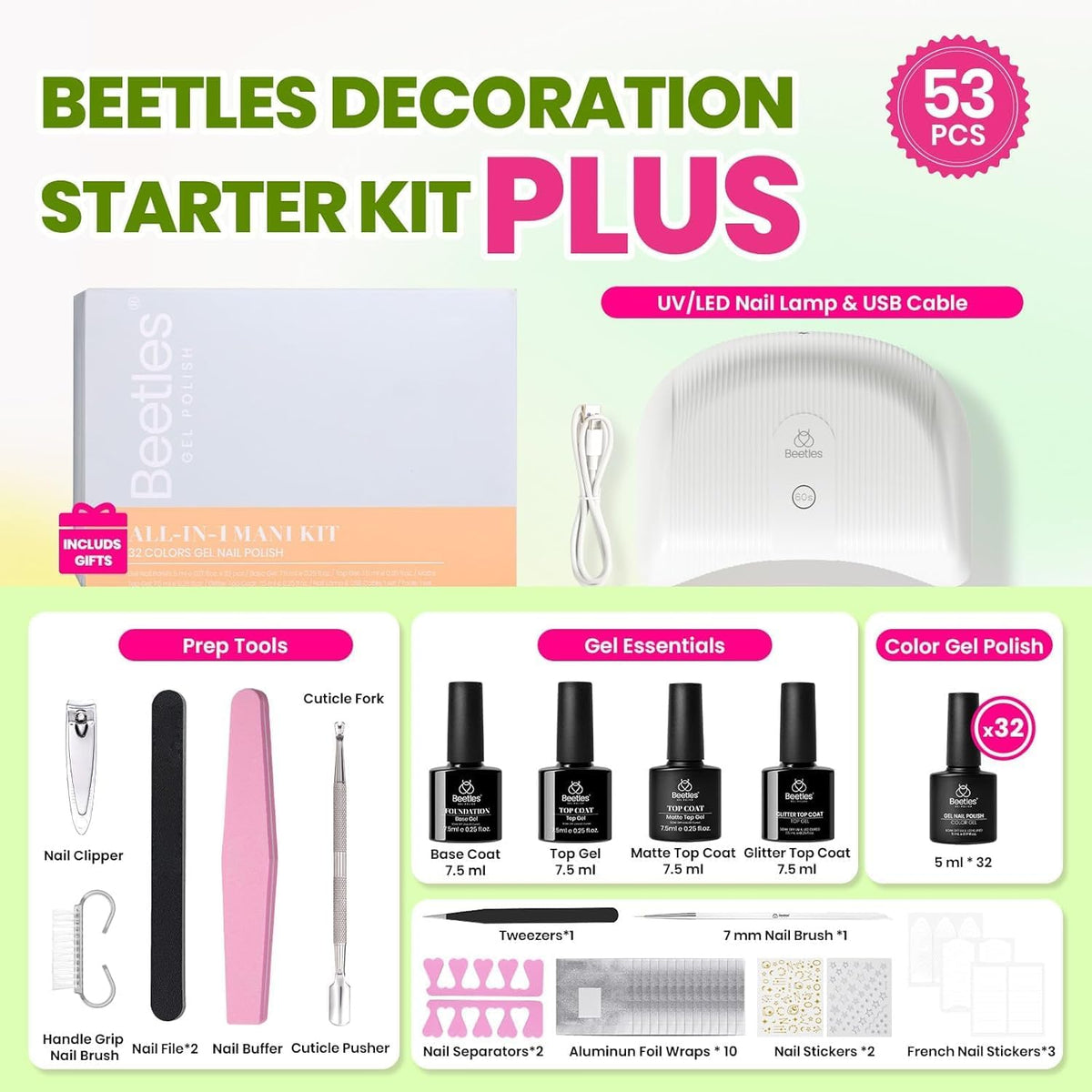 32 couleurs de vernis gel de 5 ml dans le kit beetles