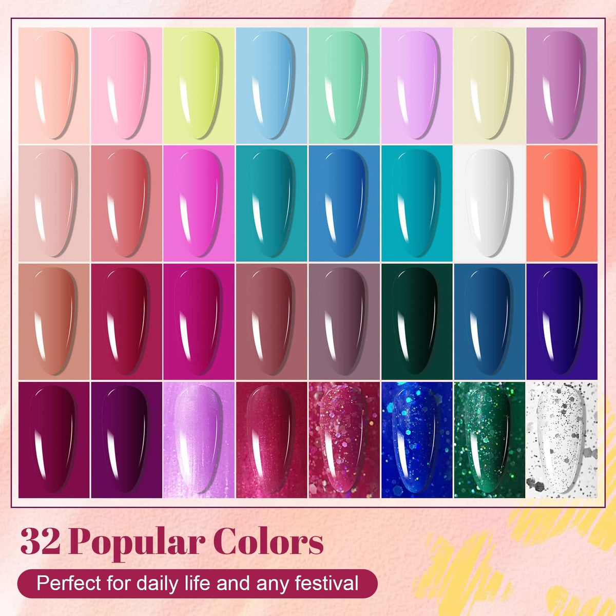 32 vernis à ongles en gel colorés du kit JODSONE