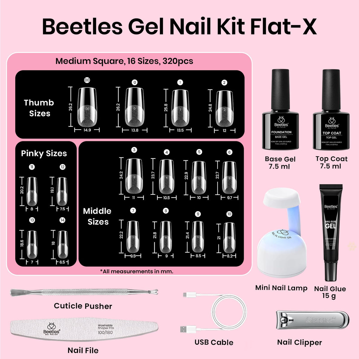 320 astuces d'ongles carrées en 16 tailles Beetles