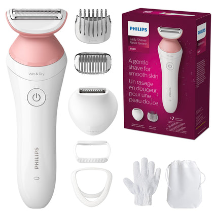 Philips Lady Shaver Series 6000 vue de face avec accessoires