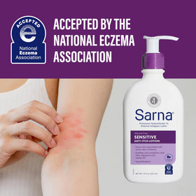 Application de la lotion Sarna Sensitive sur la peau