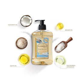 A LA MAISON Savon Liquide Mains au Sel Marin Frais bouteille avec étiquette