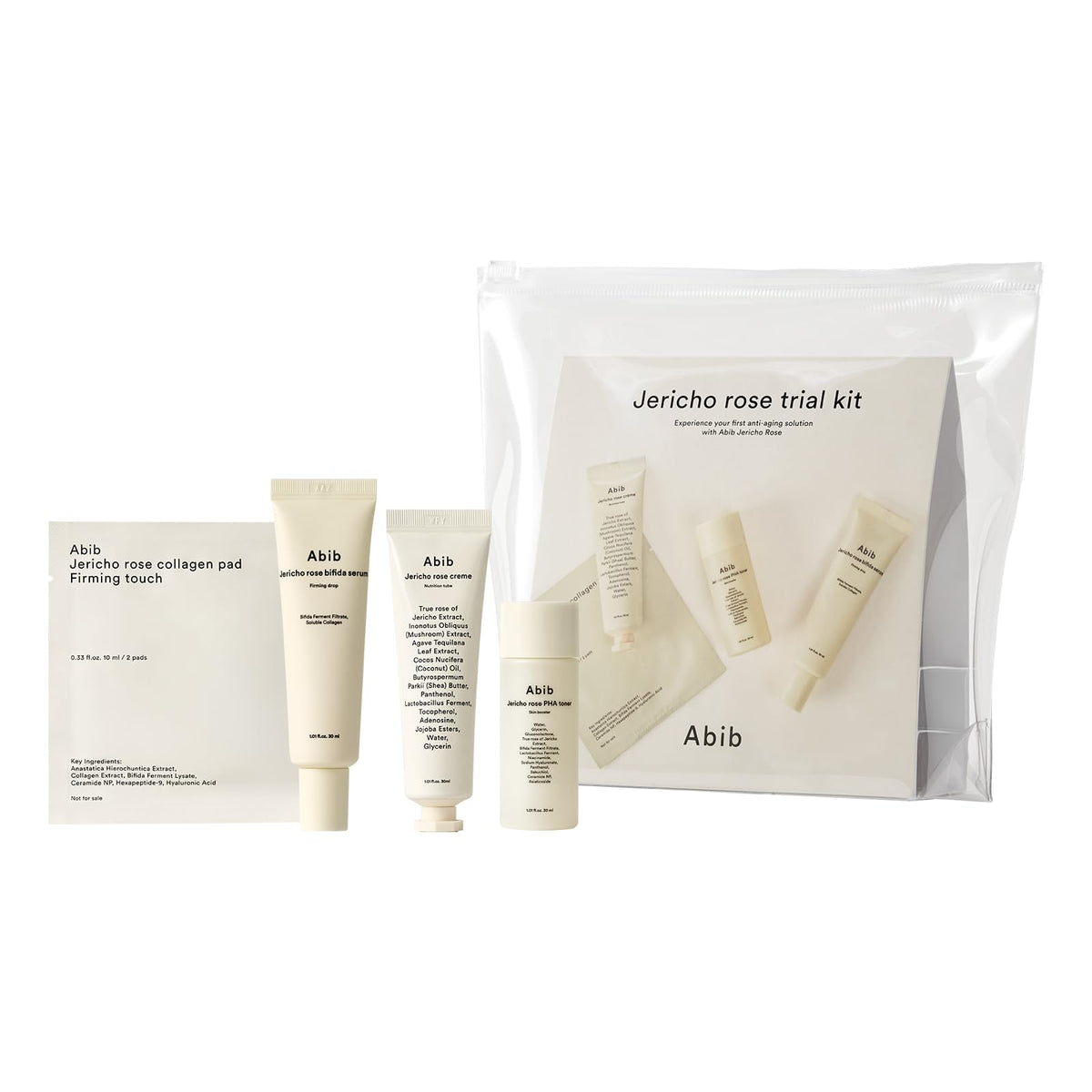 Abib Jericho Kit Voyage contenant des patchs hydratants et des soins de la peau