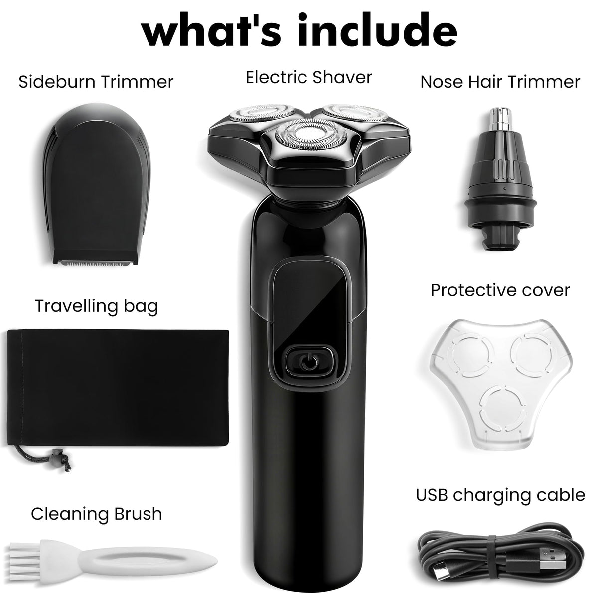 Accessoires de rasage incluant brosse de nettoyage et câble USB