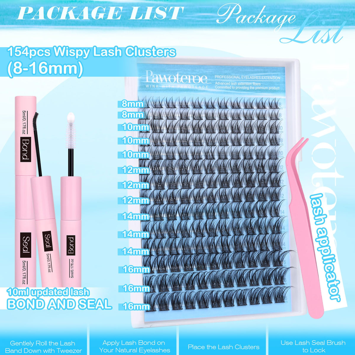 Accessoires du kit de cils Pawotence, y compris le liant