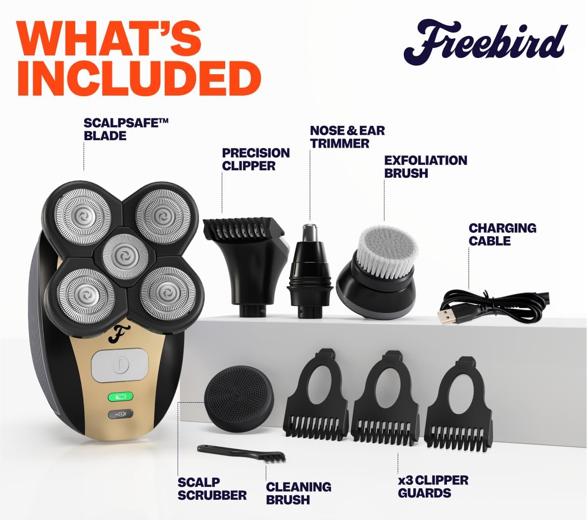 Accessoires du rasoir électrique Freebird, y compris tondeuse et brosse exfoliante