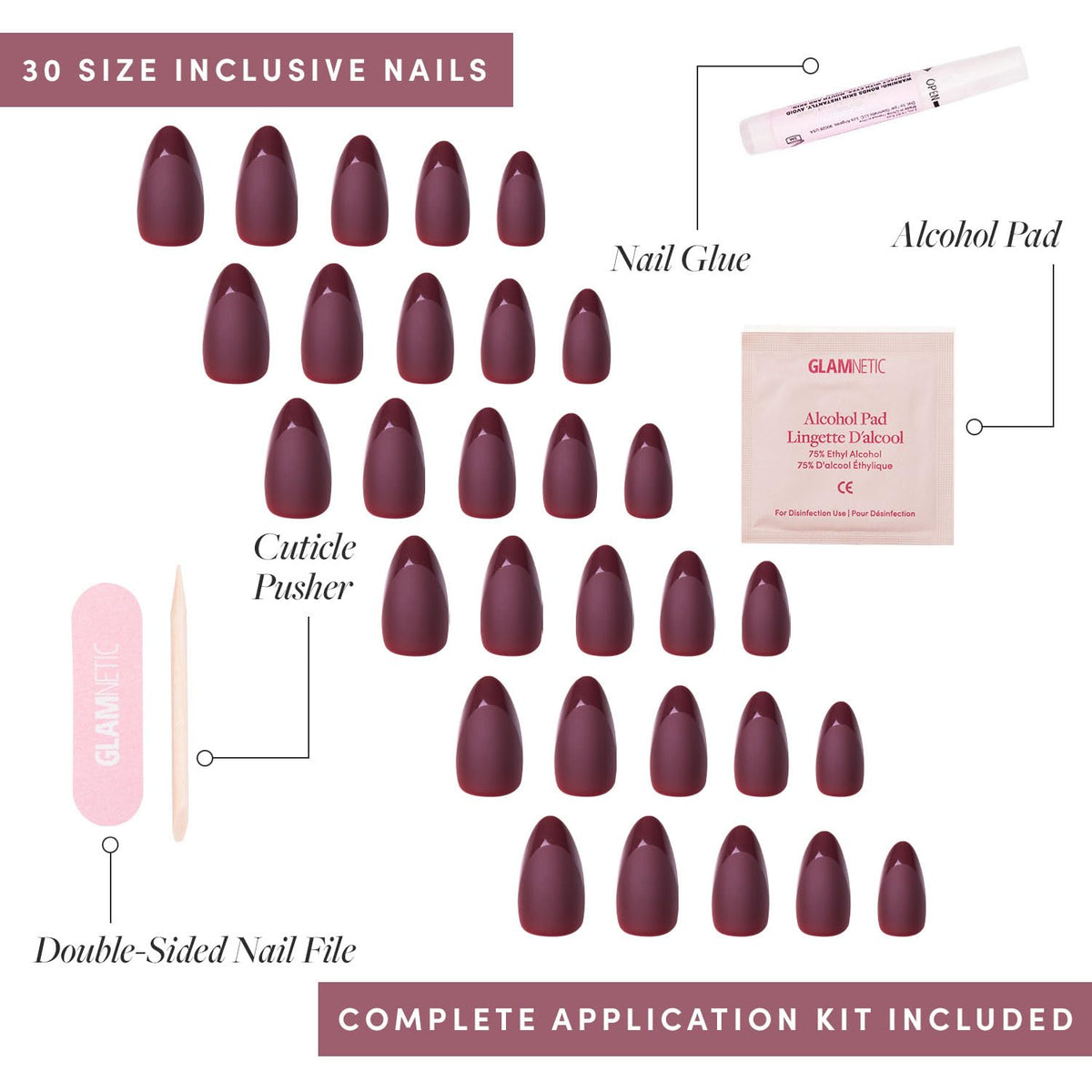Accessoires fournis avec le coffret de faux ongles Glamnetic
