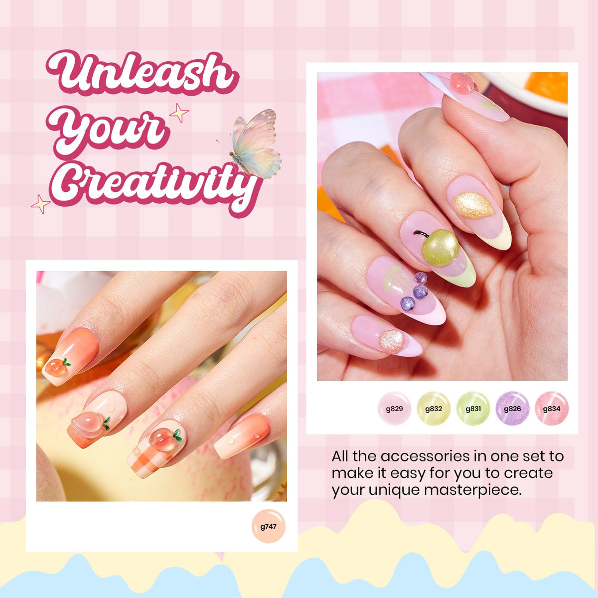 Accessoires inclus dans le set de vernis Beetles, autocollants et perles