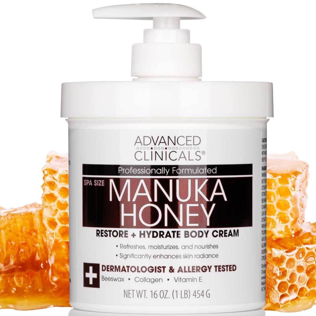 Advanced Clinicals Crème Corporelle Miel de Manuka 500g vue de face