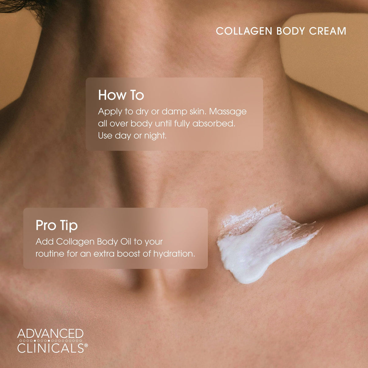 Advanced Clinicals Crème Hydratante au Collagène 16Oz mise en avant avec d'autres produits de soin