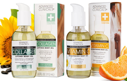 Advanced Clinicals Huile Corps Collagène et Vitamine C avant et arrière