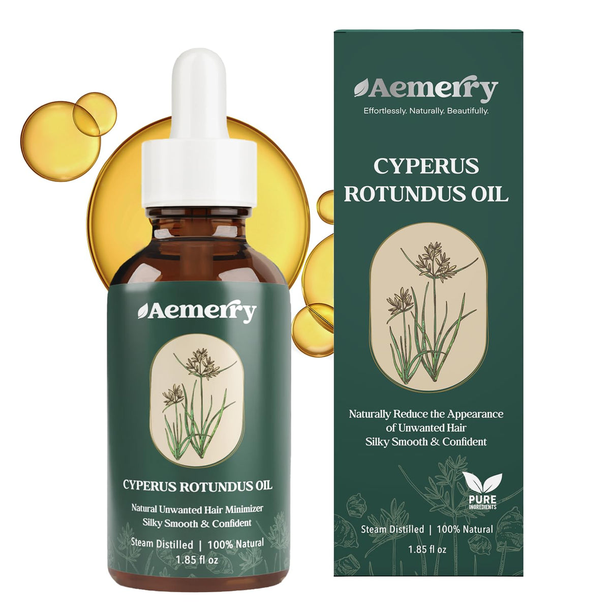 Aemerry huile de Cyperus Rotundus 55 mL vue de face avec étiquette