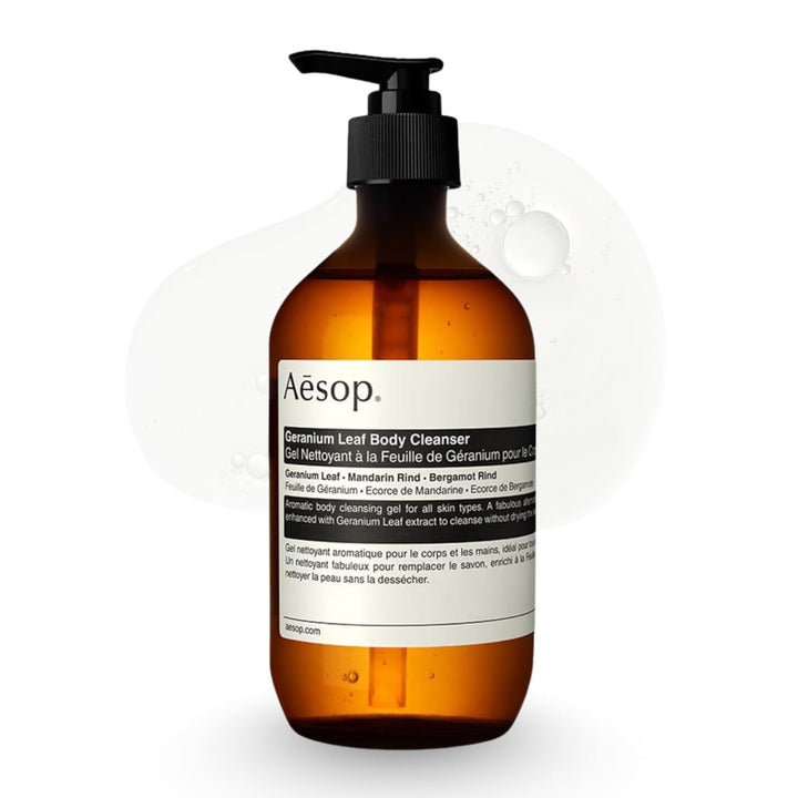 Aesop Gel Douche à la Feuille de Géranium 500 ml vue avant avec étiquette