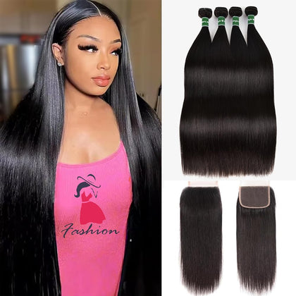 Afeier 3 paquets d'extensions de cheveux humains lisses, couleur naturelle