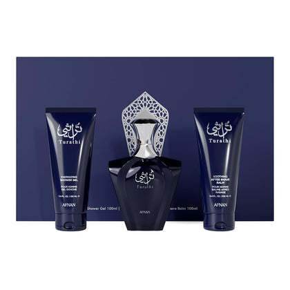 Afnan Turathi Homme Blue coffret cadeau avec Eau De Parfum, Gel Douche et Après-Rasage