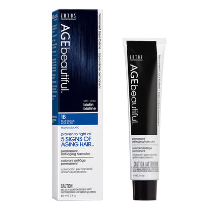 AGE beautiful teinture capillaire 1B noir bleu devant de l'emballage