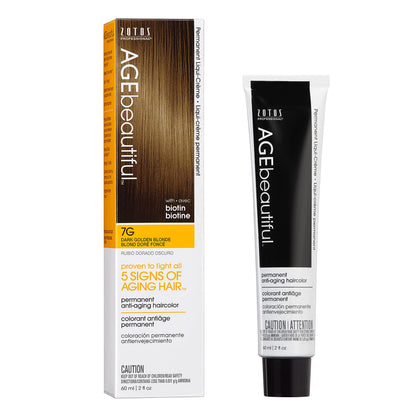 AGE beautiful Teinture Capillaire Permanente 7G Blond Doré Foncé devant packaging