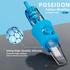 Aiguilles de tatouage POSEIDON en utilisation sur un modèle