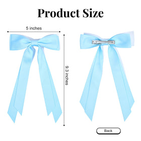 Aileam Bows à Cheveux en Satin bleu et beige sur un fond blanc