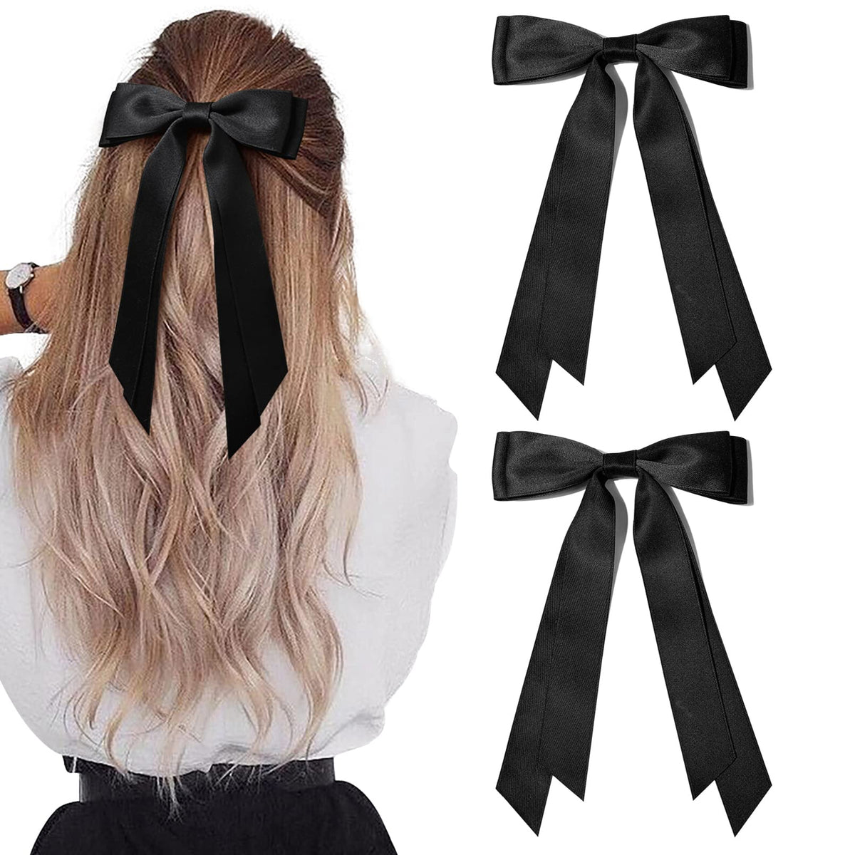 Aileam Bows en Satin Noir 2PCS avec clips robustes