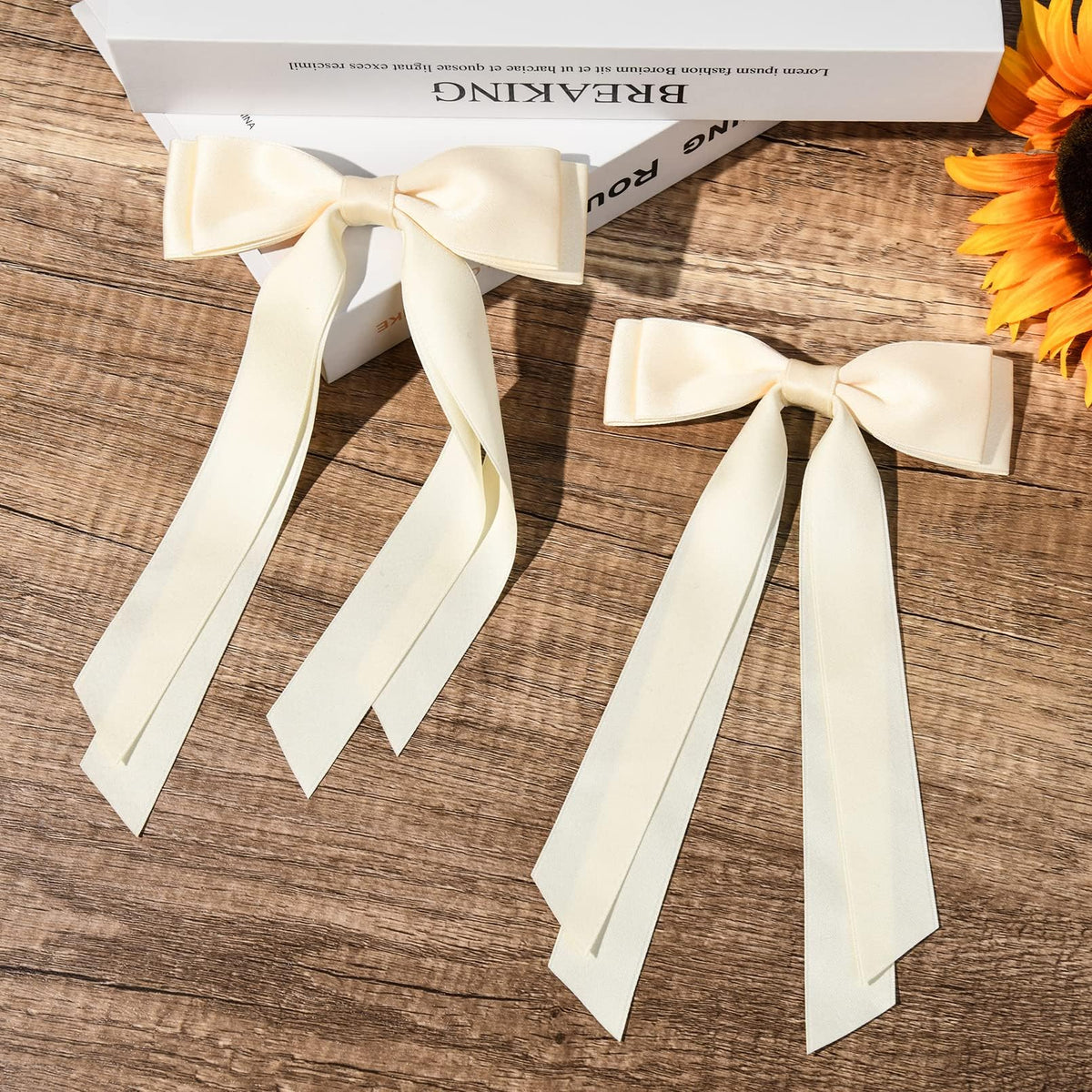 Aileam Bows Satiné 2PCS beige clair sur un bandeau
