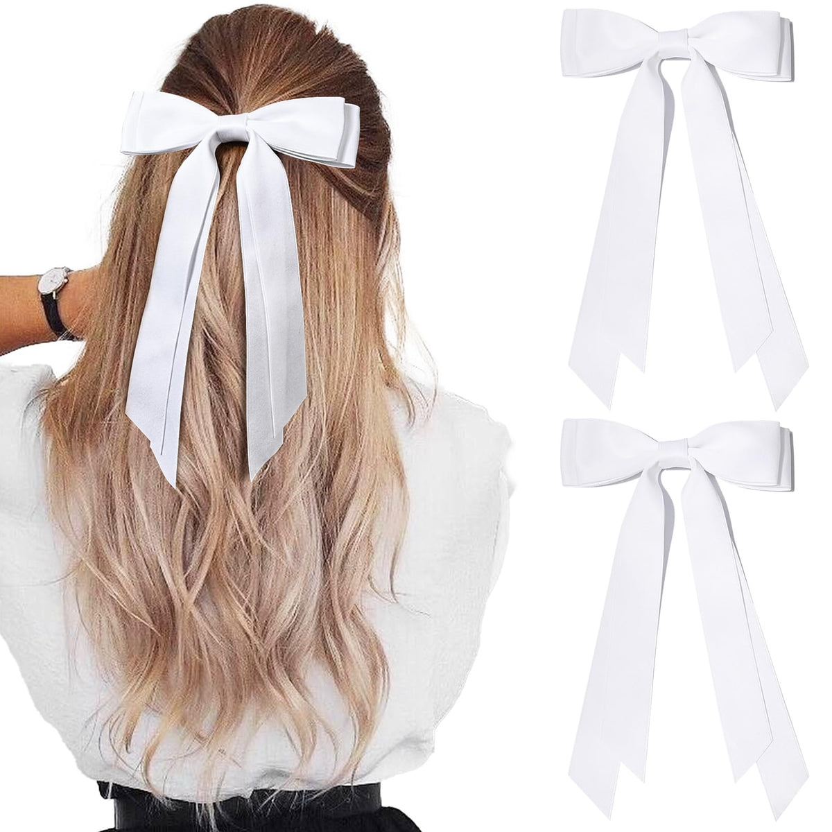 Aileam clips en satin blanc, vue de face