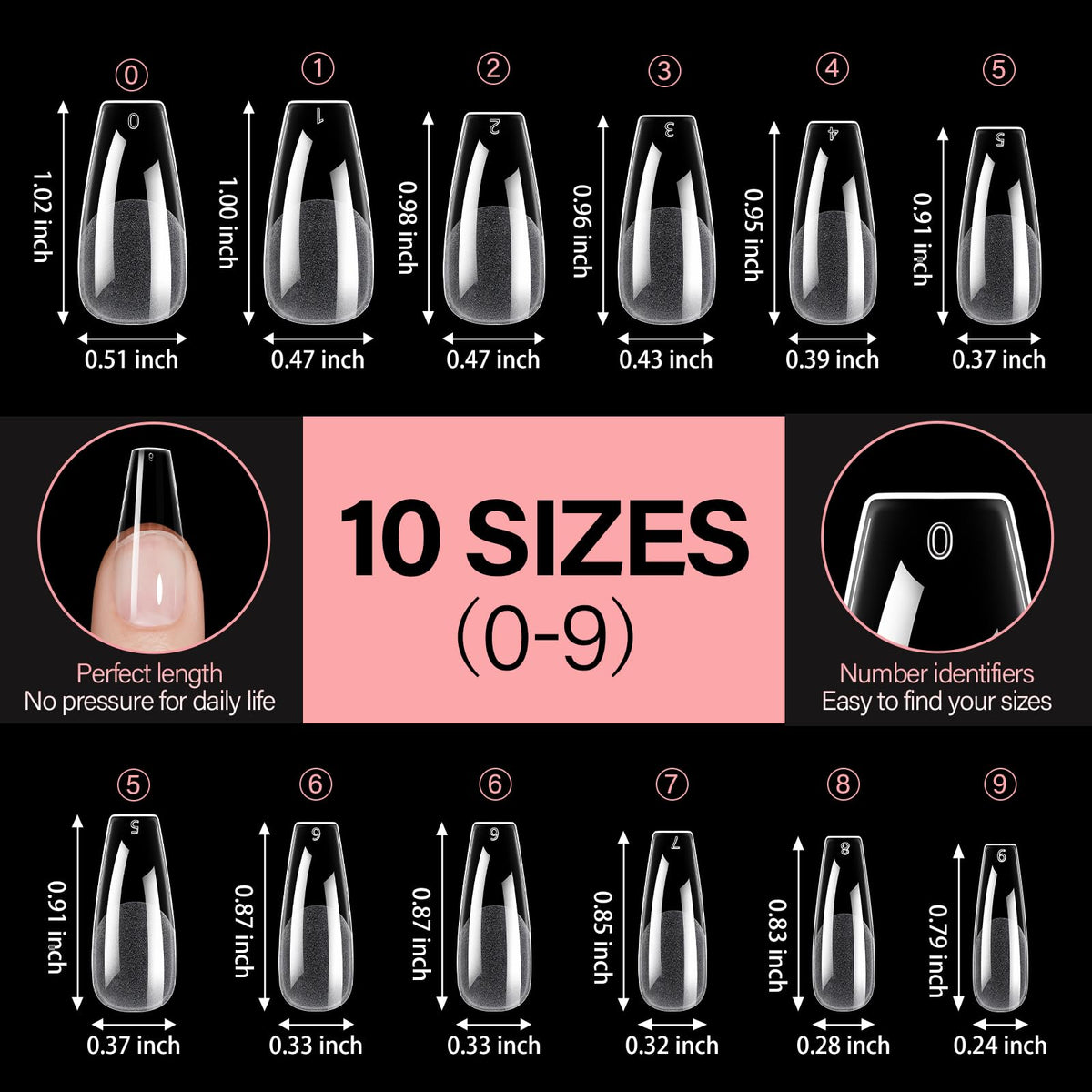 AILLSA Faux Ongles Longs Coffin 216PCS avec vernis à ongles
