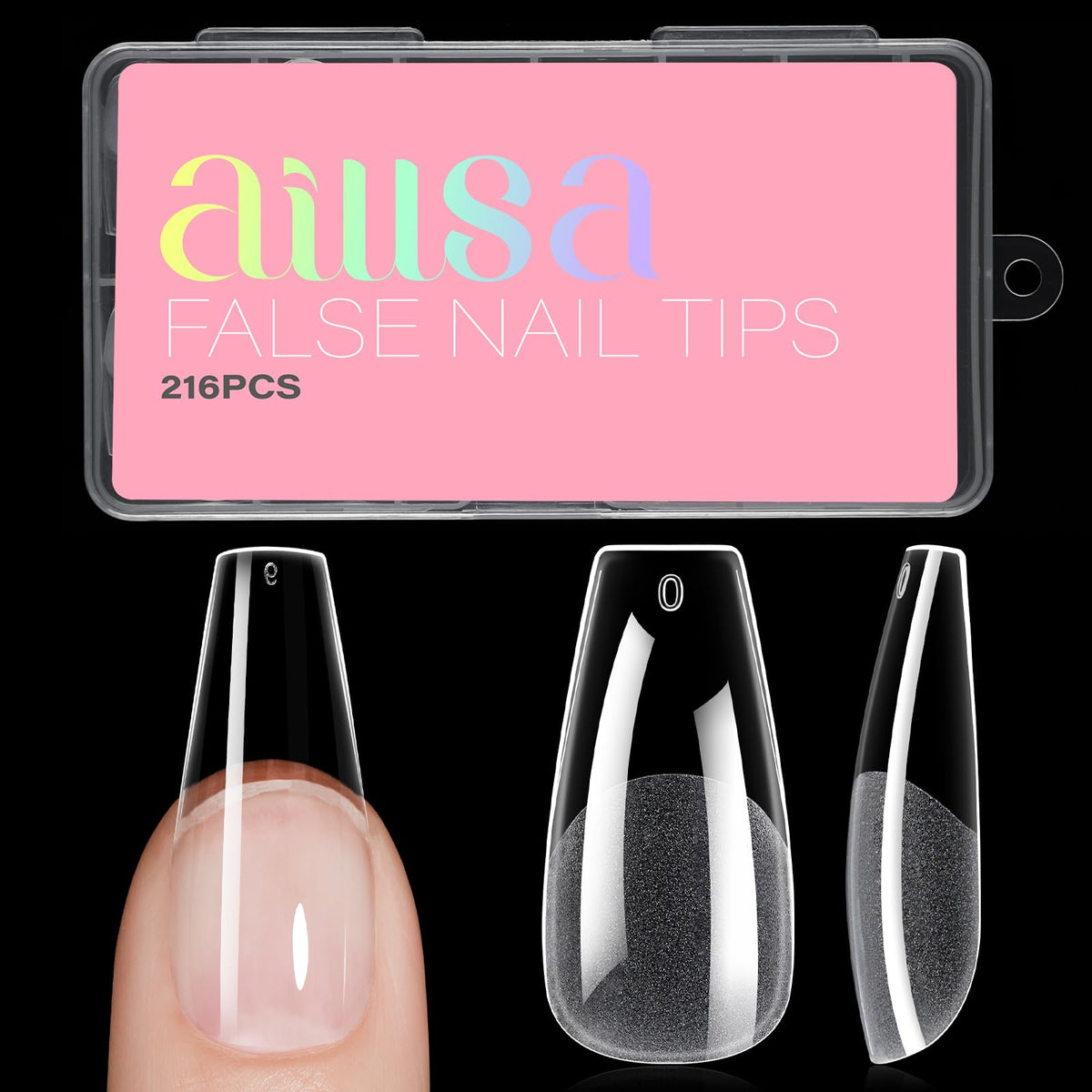 AILLSA Faux Ongles Longs Coffin 216PCS en Gel Jelly vue de face