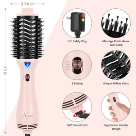 Aima Beauty Brosse Sèche Cheveux rose avec accessoires