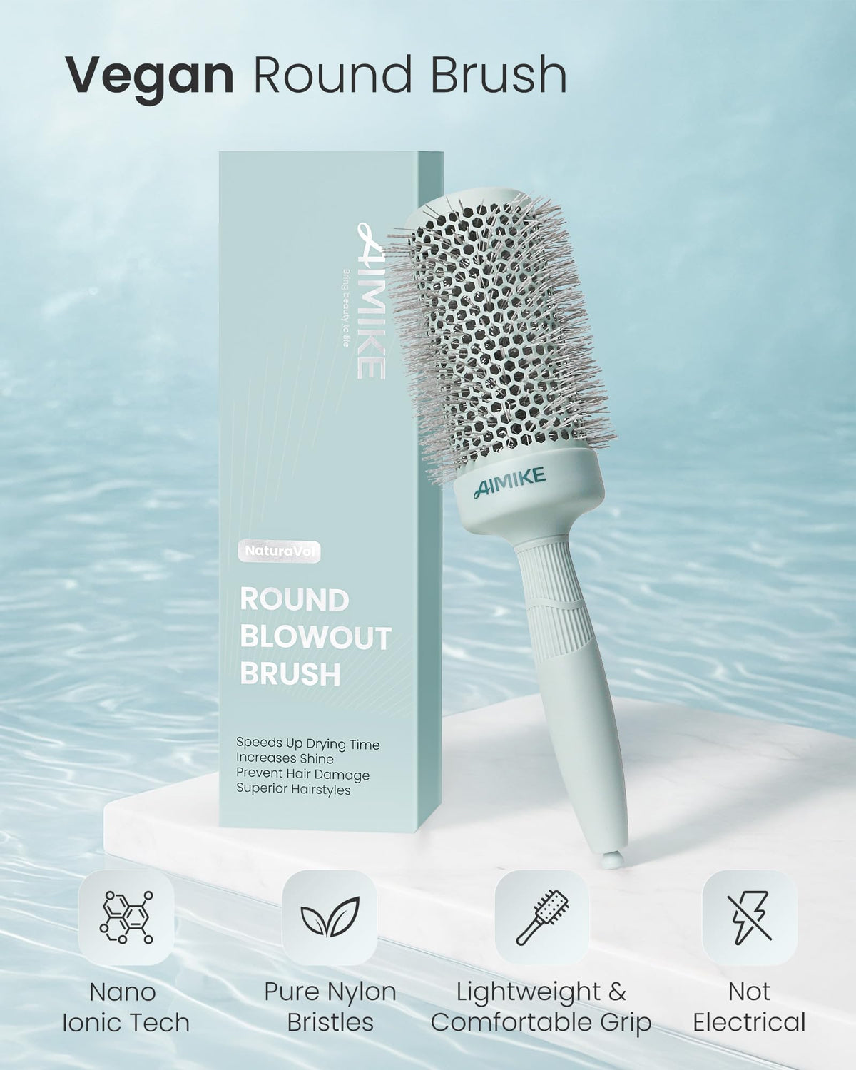 AIMIKE NaturaVol Brosse Ronde montrant la poignée ergonomique