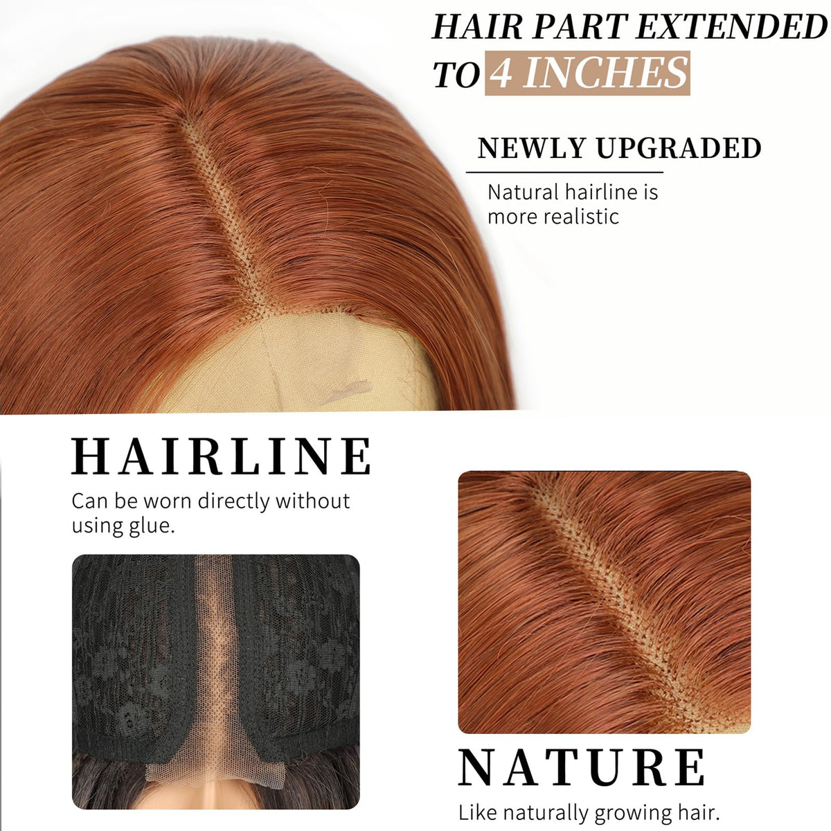 AISI HAIR Perruque auburn vue rapprochée de la texture