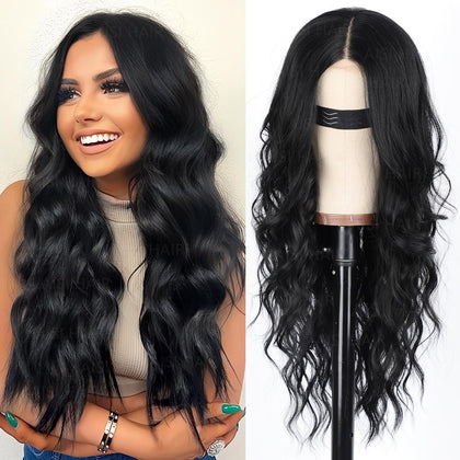 AISI HAIR Perruque noire longue 26 pouces vue avant
