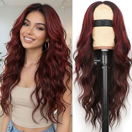 AISI HAIR Perruque Rouge Mélangé Brun vue avant avec texture ondulée