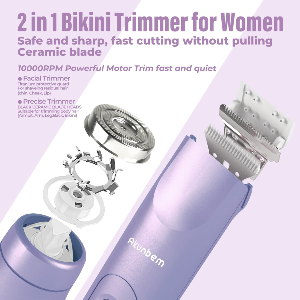 Akunbem tondeuse bikini électrique 2 en 1 vue arrière