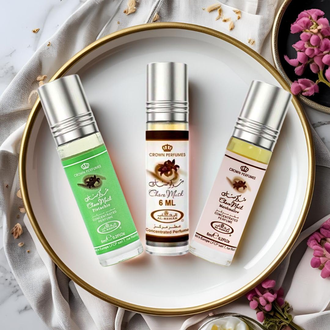 Al-Rehab Choco Musk parfum huile 6ml dans un environnement élégant