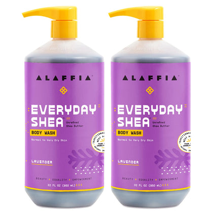 Alaffia Gel Douche Everyday Shea Lavande 2-Pack, vue avant des flacons