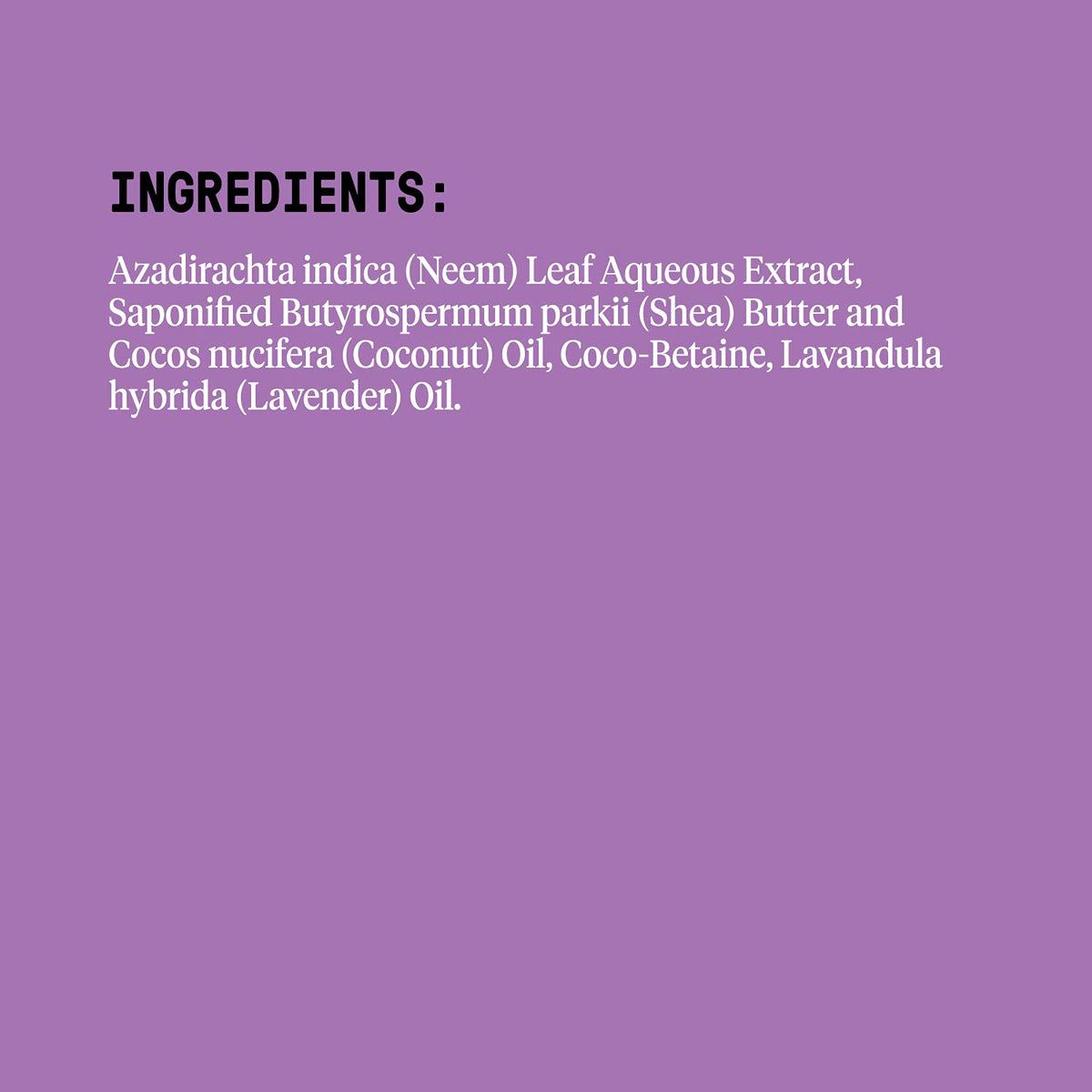 Alaffia Gel Douche Everyday Shea Lavande, affichage des ingrédients sur l'emballage