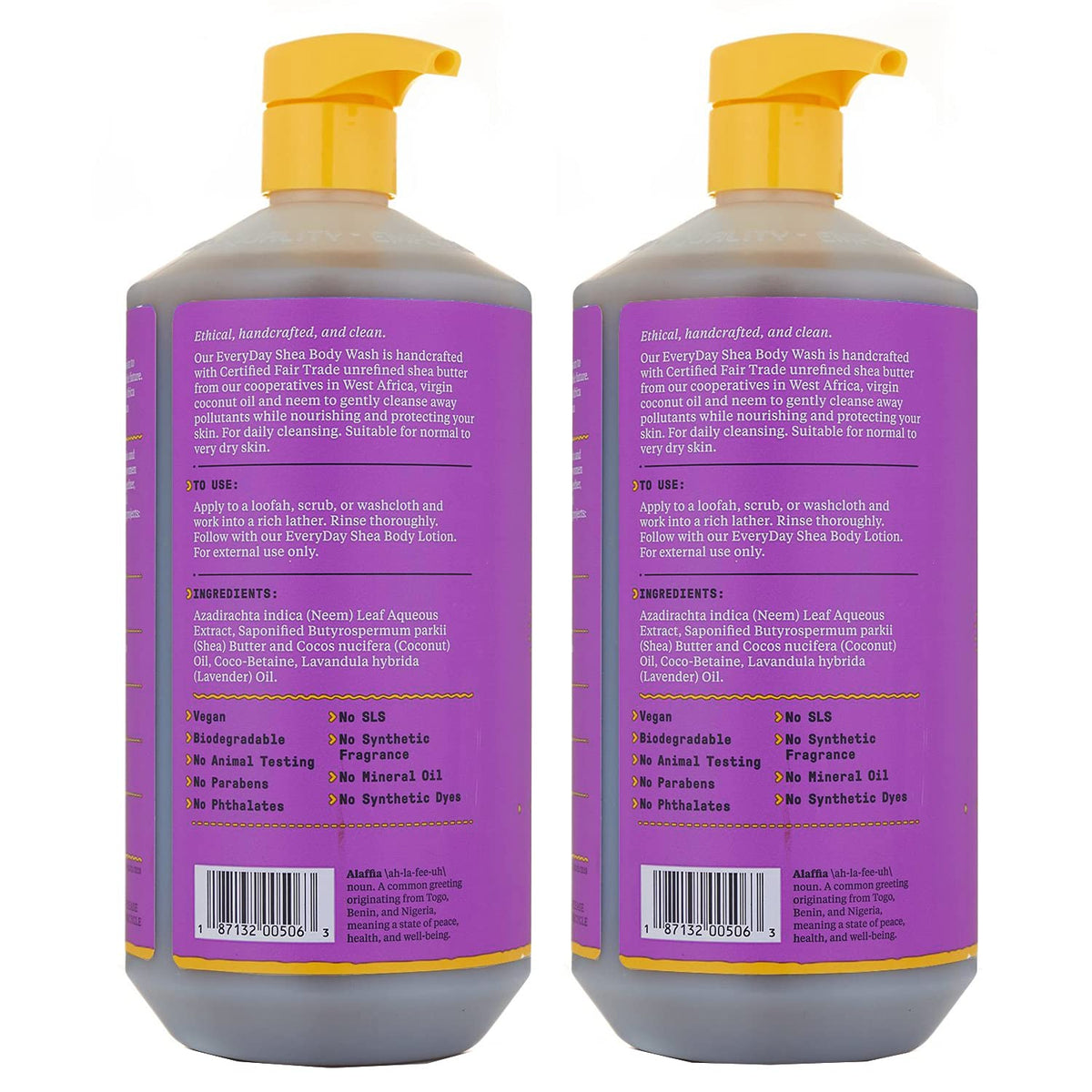 Alaffia Gel Douche Everyday Shea Lavande, flacon ouvert montrant la texture du produit