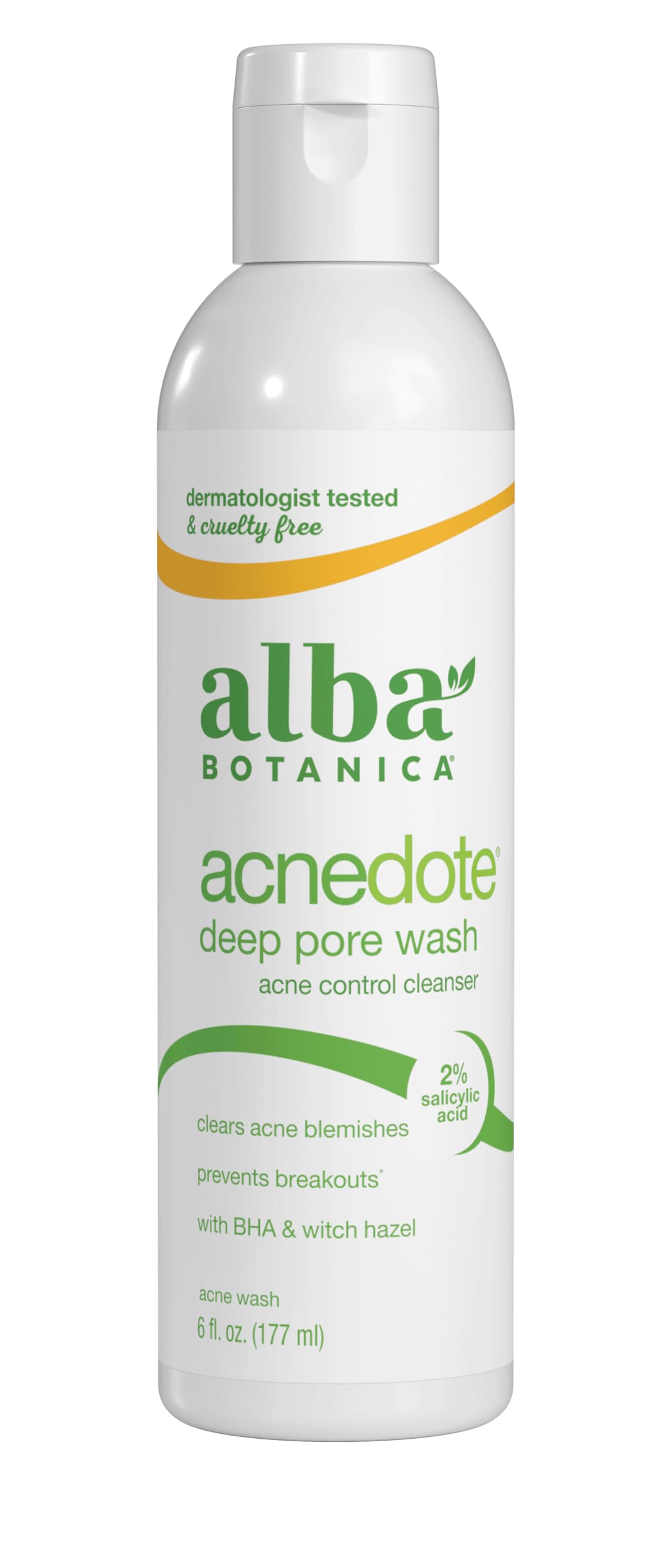 Alba Botanica Acnedote gel nettoyant pour pores profonds 6 oz vue de face