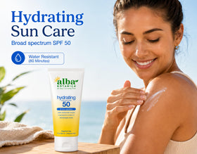 Alba Botanica Crème Solaire Hydratante SPF 50 application sur peau