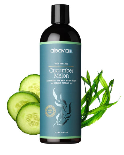 Aleavia Gel Douche Prébiotique Bio 16 Oz avec étiquette et parfum concombre
