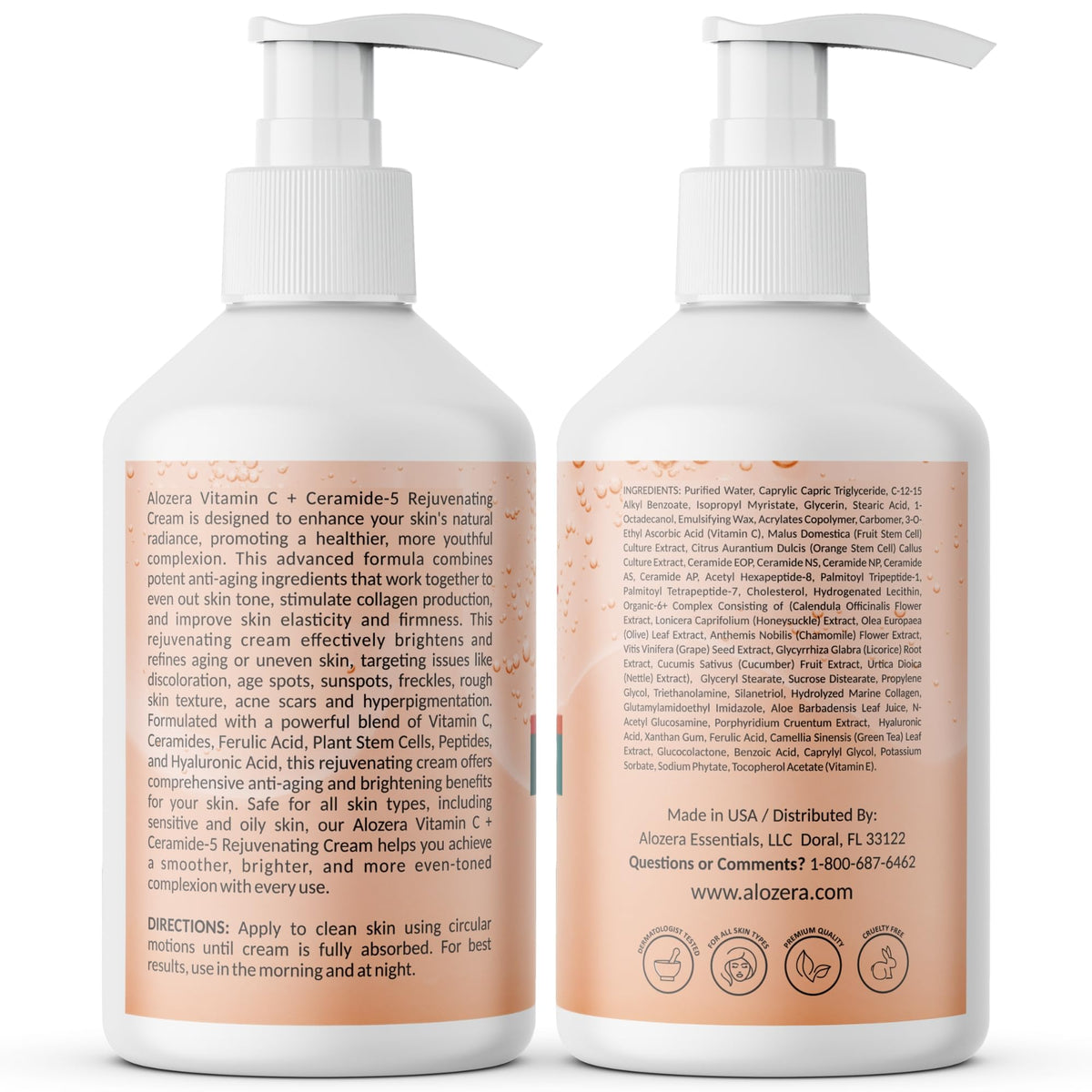 Alozera lotion avec ingrédients comme vitamine C et céramides