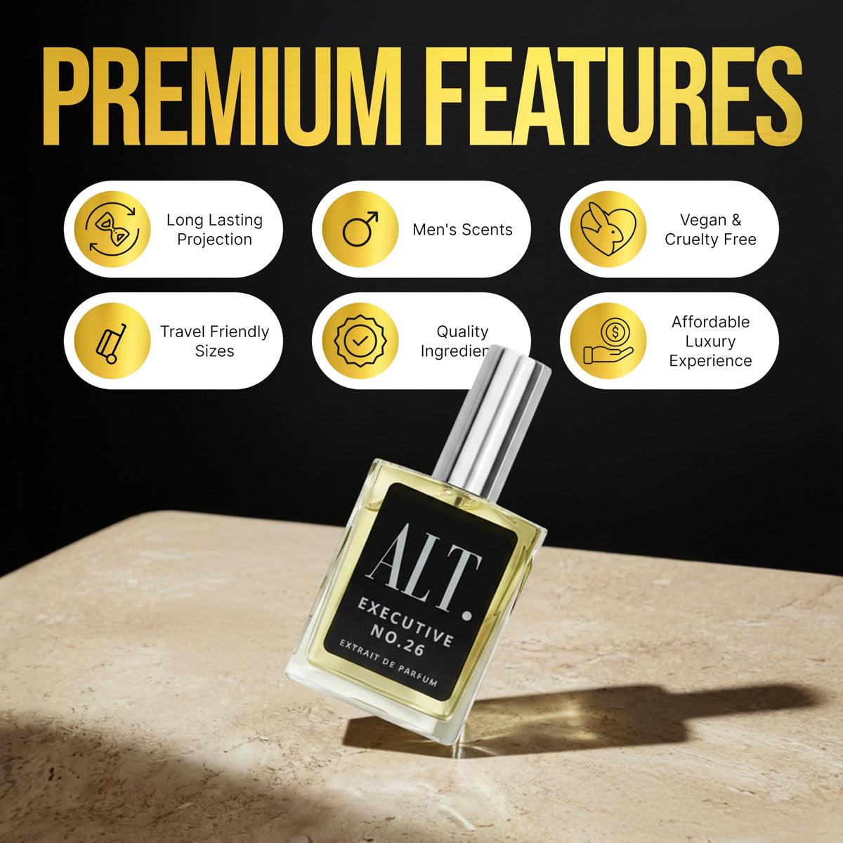 ALT. FRAGRANCES Executive No. 26 extrait de parfum sur un fond neutre