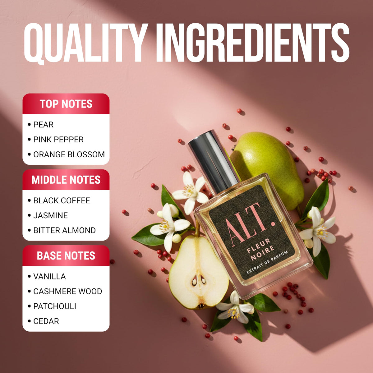 ALT. FRAGRANCES Fleur Noire Extrait de Parfum 100ml arrière avec étiquette