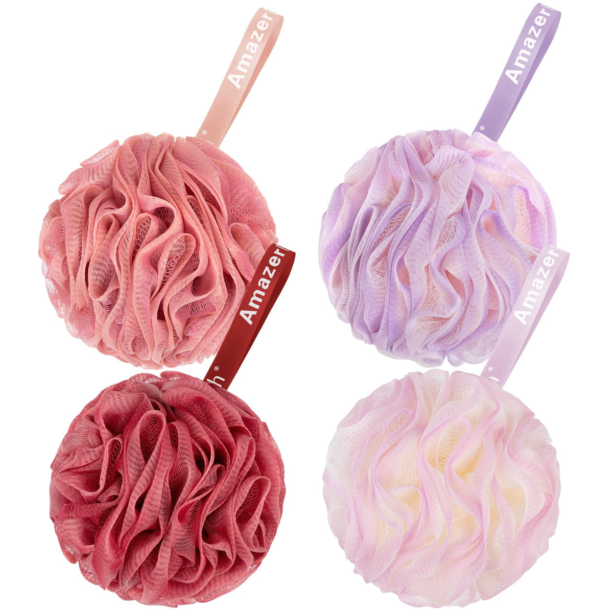 AmazerBath éponge loofah exfoliante vue de face en couleur SunsetBerry