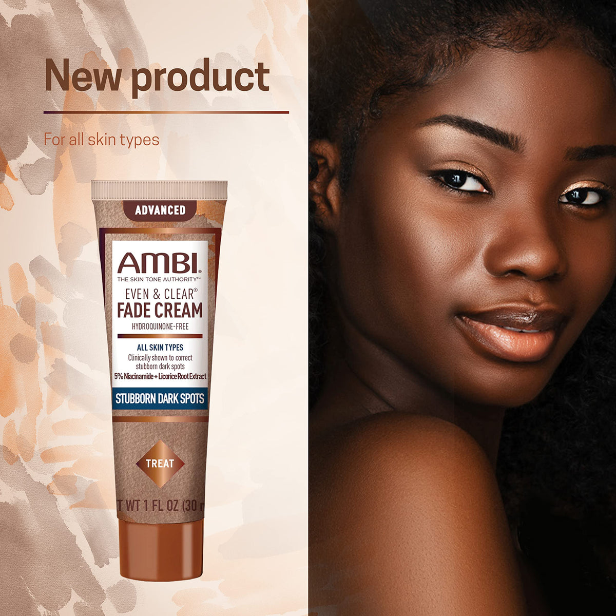 Ambi Crème Éclaircissante Avancée 50g sur fond neutre