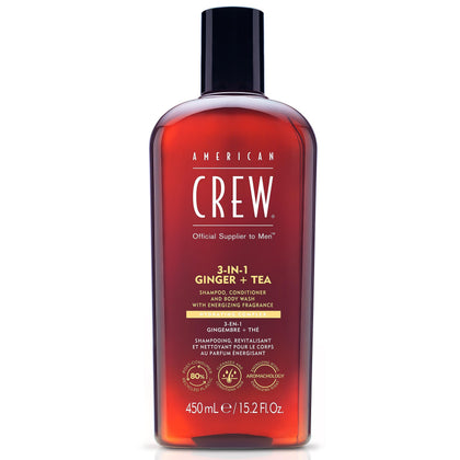 AMERICAN CREW 3-en-1 Shampooing et Gel Douche au Gingembre et Thé, vue avant